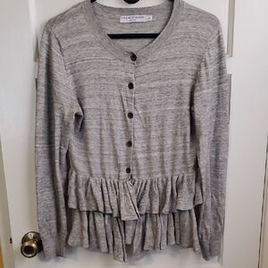 Opening Ceremony Light Gray Ruffle Hem Button Cardigan